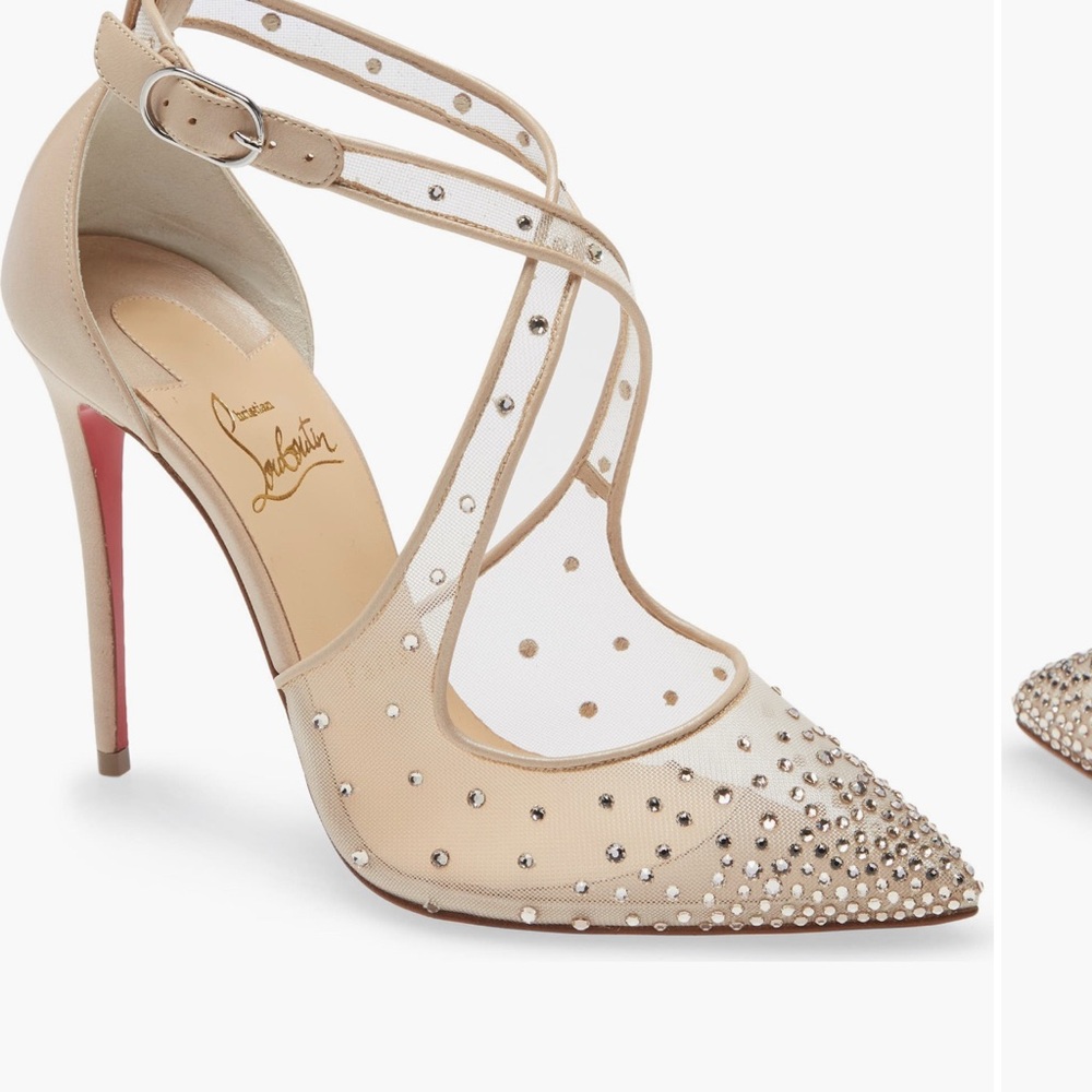 Christian Louboutin Maria Crystal Embellished Mesh and Nougat Pump